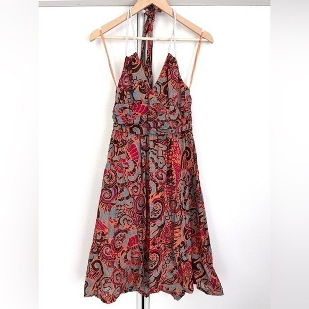 Anthropologie Moulinette Soeurs Halter Dress Womens 2 Boho Orange Paisley‎ Y2K